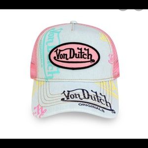 VON DUTCH TRUCKER HAT PINK AND BLUE DENIM